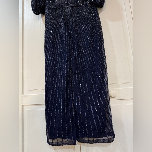 NWT|Mac Duggal Midnight Navy Sequined V-Neck Short Puff Sleeve Midi Dress Size 8 - Picture 8 of 9
